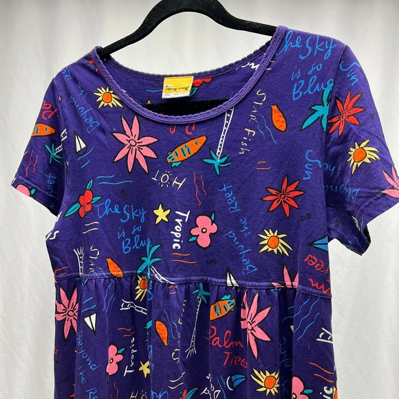 Vintage Down Under Palm Tree Midi Dress Women's Size Small Purple Tropical Print - Picture 1 of 8